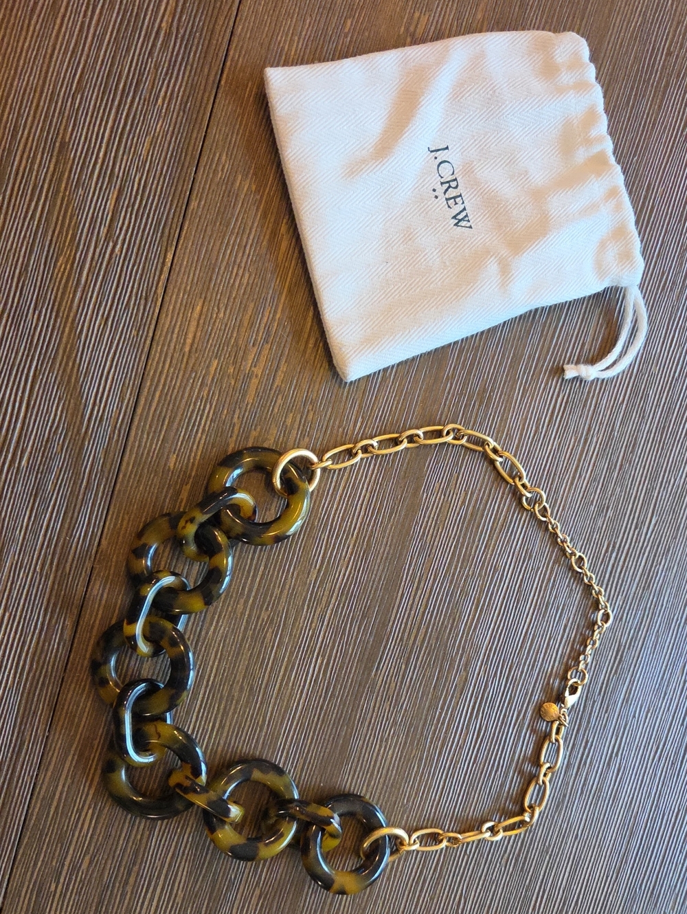 J. Crew Factory Olive Tortoiseshell Resin Link Necklace with Gold Chain